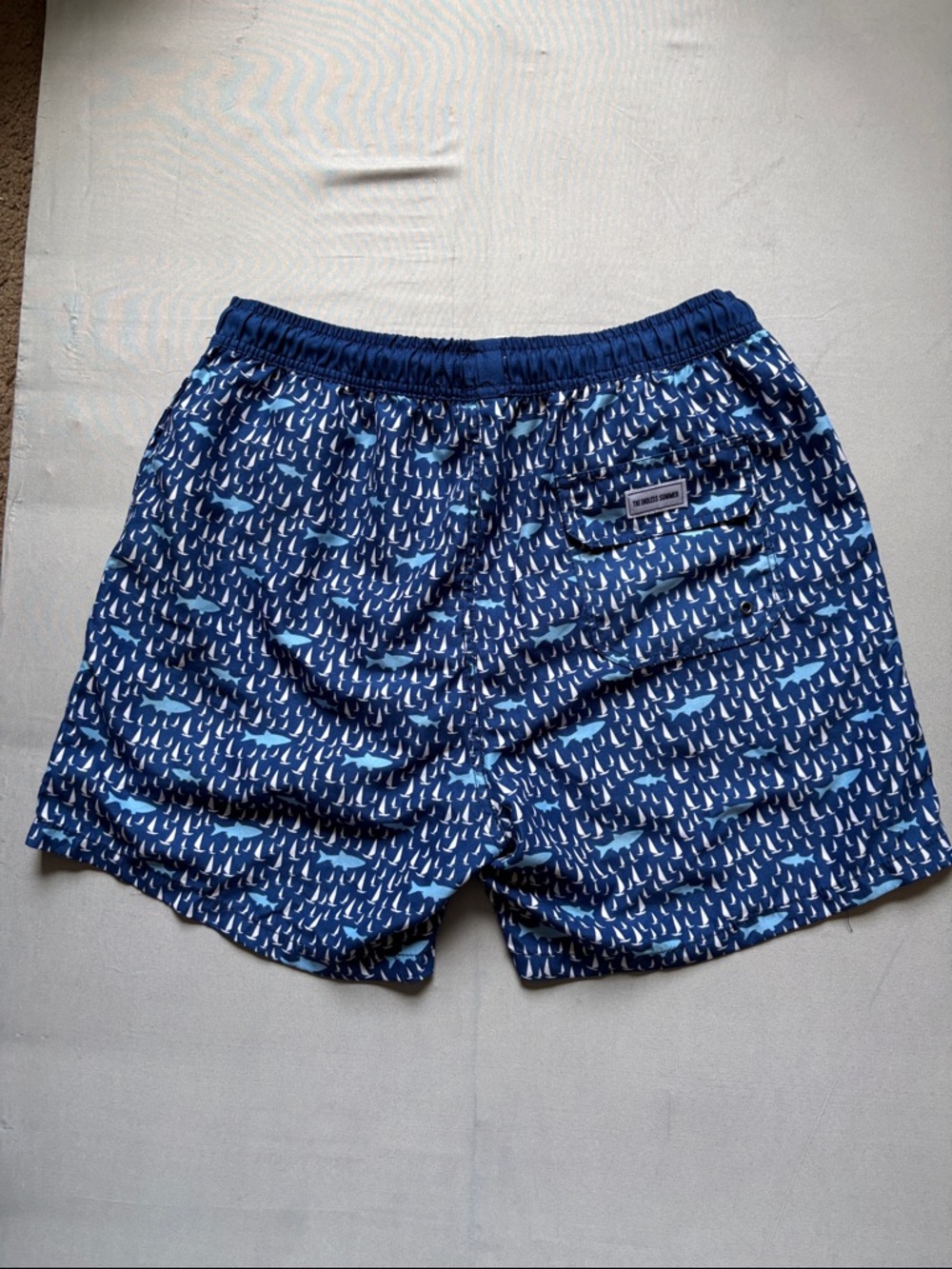 Men's Blue Patterned Swim Trunks with Drawstring - Picture 3 of 4